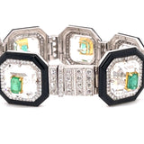 Art Deco Style Onyx Emerald Diamond Bracelet 12477