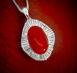 Estate Large Coral Diamond Platinum Necklace 14210