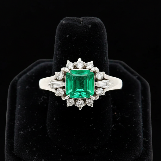 Fine Emerald and Diamond Platinum Ring