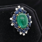 Emerald, Sapphire and Diamond 18K White Gold Ring