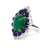 Parisian Inspired Emerald, Sapphire and Diamond 18K White Gold Ring