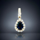 HMA Creations Sapphire and Diamond 14K Yellow Gold Halo Pendant