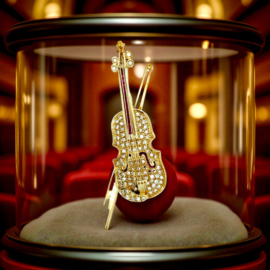 Violin Diamond and Ruby Pendant/Brooch 18kt Yellow Gold