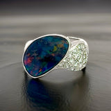 Estate Designer Freeform 4.26ct Black Opal Diamond Platinum Ring 14983