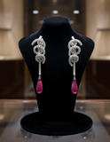 Designer Bergio Diamond and Rubellite 18kt White Gold Earrings