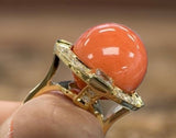 Estate Italian Designer Romeo Coral & Diamond 18K Yellow Gold Ring 14995