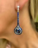 Art Deco Reproduction Aristocrat Diamond and Sapphire Dangle Earrings 10991