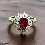 Estate .87 ct Pear Shape Ruby Diamond Platinum Ring 14997