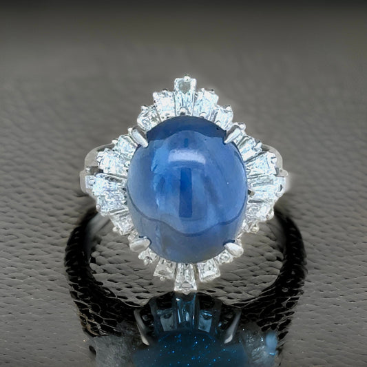 Estate 12.98 ct Star Sapphire Diamond Platinum Ring 14994