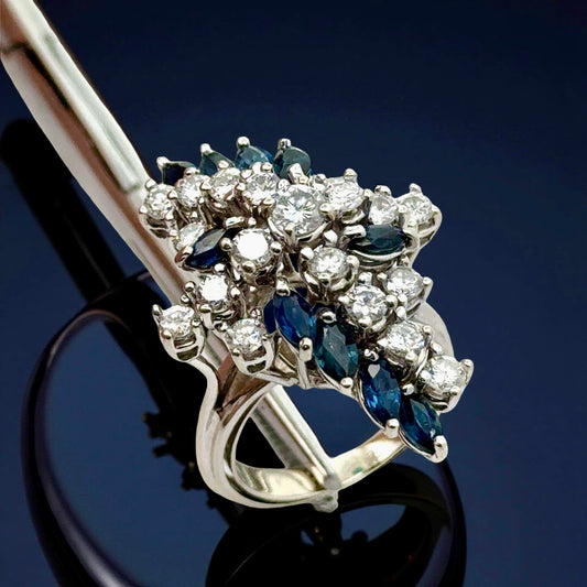 Sapphire and Diamond 18K White Gold Cluster Ring