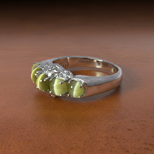 Estate 2.96 cttw Cats Eye Chrysoberyl Diamond Platinum Ring 15042