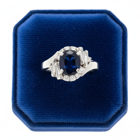 Estate Fine 1.98 ct Oval Sapphire Diamond Platinum Ring 14208