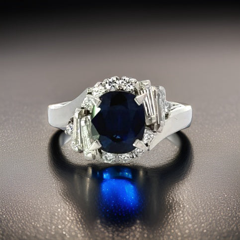 Estate Fine 1.98 ct Oval Sapphire Diamond Platinum Ring 14208