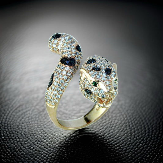 Effy White and Black Diamond, Emerald and 14K Rose Gold Panther Ring