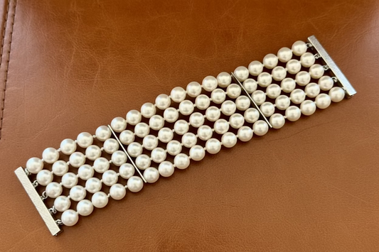 Italian 5 Row 7.75-8.50mm Fine Cultured Pearl 14K White Gold Wide Bracelet