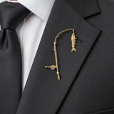 THe Wicked Tuna Fisherman Captain 14k Yellow Gold Articulating Fishing Pole and Reel Brooch