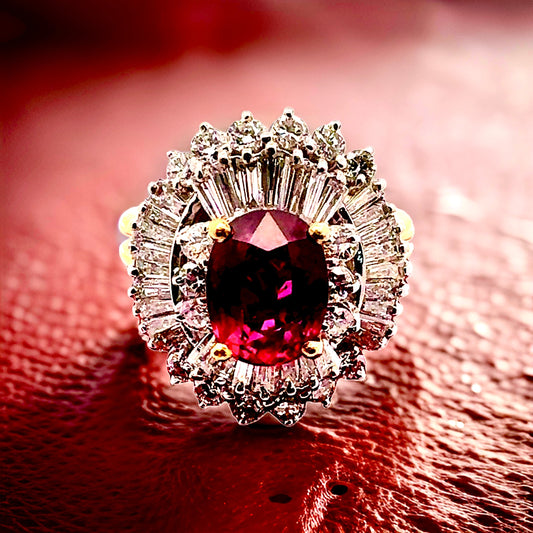 Estate 2.12 ct Fine Oval Ruby 1.90 cttw Diamond 18K Two-Tone Ring 15061