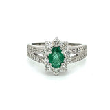 Estate Designer Fana .90 ct Emerald Diamond Halo Ring 13795