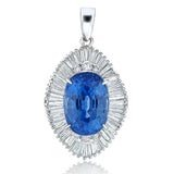 Estate Sri Lanka 6.70 ct Sapphire (GIA Heat) & 0.95 cttw Diamond Platinum Pendant 15076