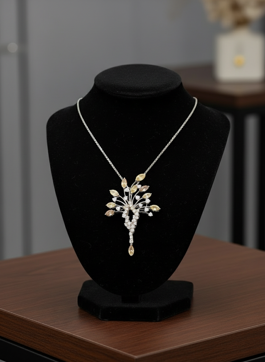 Natural Multi Color Diamond Platinum Necklace and Brooch