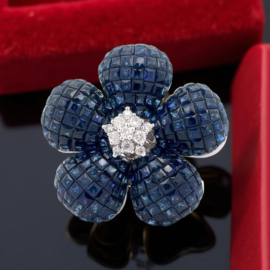 Estate "Cartier Style" 14.50 cttw Sapphire & Diamond 18K White Gold Ring 15700