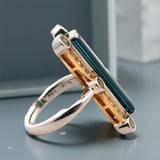 Estate Custom 4.45 ct Elongated Cut Tourmaline Diamond Citrine Platinum/18K Yellow Gold Ring 15699