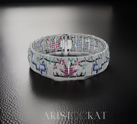 New Aristocrat Collection Inspired By Cartiers Charles Jacqueau Diamond Ruby Emerald Onyx Sapphire Bracelet 15091