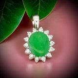 Estate Jade and Diamond 14K White Gold Halo Pendant 15096