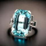 Estate 26.00 ct Aquamarine 1.51 cttw Diamond Platinum Ring Circa 1940's 15227