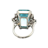 Circa 1940's 26.00 ct Aquamarine and Diamond Platinum Ring