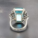 Estate 26.00 ct Aquamarine 1.51 cttw Diamond Platinum Ring Circa 1940's 15227