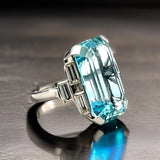 Estate 26.00 ct Aquamarine 1.51 cttw Diamond Platinum Ring Circa 1940's 15227