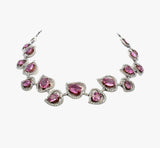 Estate 28.00 cttw Pink Sapphire & 10.62 cttw Diamond Heart Link 18K White Gold Necklace 15225