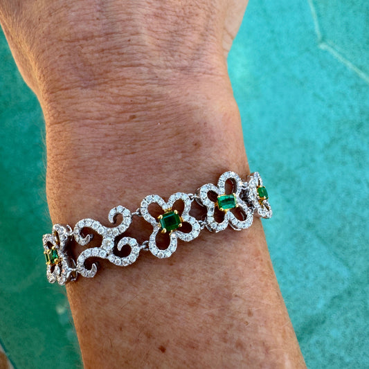 Designer Diamond and Emerald 18Kt White/Yellow Gold Bracelet