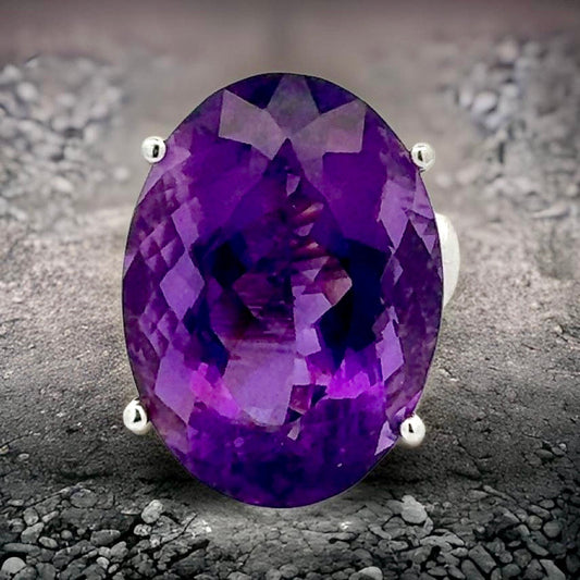 Estate Amethyst Oval 36.06 ct 14K Yellow Gold Ring 15239