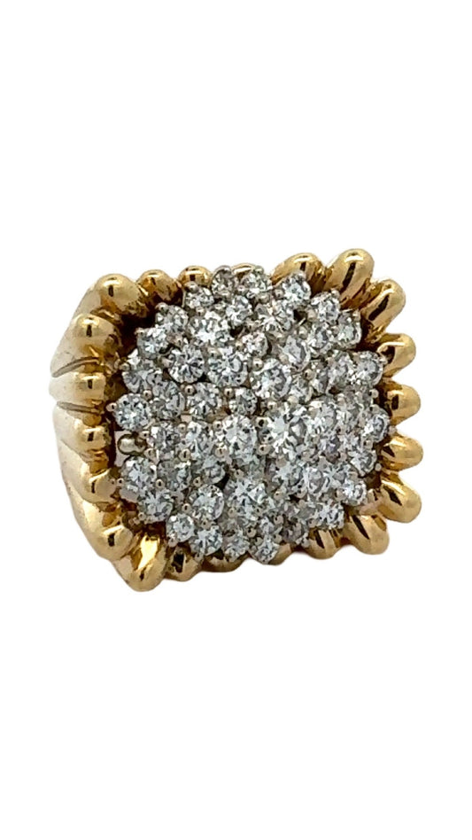 Estate Cluster Diamond 2.50 cttw 18K Yellow Gold Ring 15230