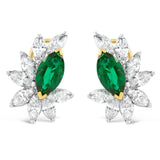 NYC Designer Oscar Heyman Gem Emerald and Diamond Platinum and 18Kt Yellow Gold Earrings