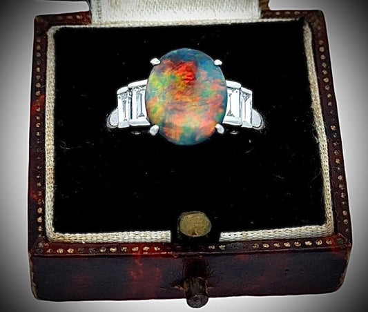 Estate Black Opal 2.43 ct and Diamond Ring 15248