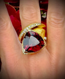 Estate Custom Made 14.85 ct Rubellite Tourmaline Diamond 18K Yellow Gold Ring 15253