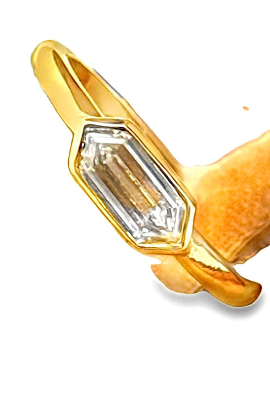 Custom Made .72ct. Hex Cut Diamond 18K Yellow Gold Ring