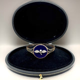 Estate Victorian Diamond , Natural Pearl , Blue Enamel Victorian 14K Gold Bangle 14730