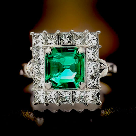 Estate 2.41 ct Emerald and 3.29 cttw Diamond Platinum Ring 15255