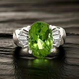 Estate 6.32 ct Peridot and .35 cttw Diamond Platinum Ring 15256