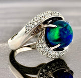 Estate Custom Made 6.54 ct Black Opal and Diamond Platinum Ring 15257