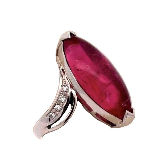 Estate Bold Custom 15.38 ct Pink Tourmaline and Diamond Platinum Ring 15262