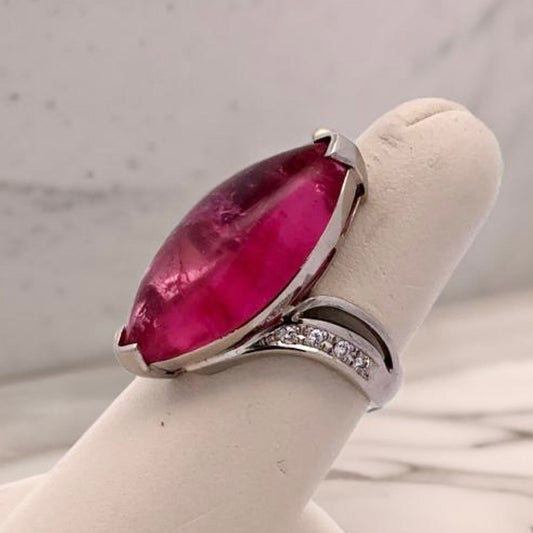 Estate Bold Custom 15.38 ct Pink Tourmaline and Diamond Platinum Ring 15262