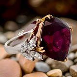 Estate Custom Design 23.92 ct Rhodolite Garnet and 1.06 cttw Diamond Platinum/18K Yellow Gold Ring 15263