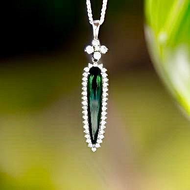 Estate Custom Design 5.13 ct Green Tourmaline and 1.41 cttw Diamond Platinum Pendant 15264