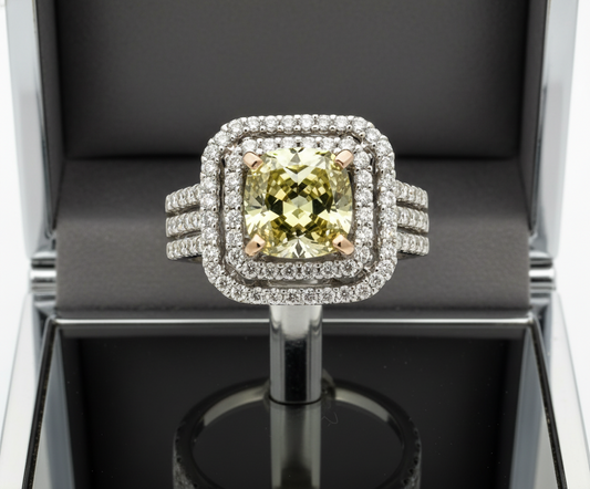 Estate 2.10 ct Natural Fancy Brownish Greenish Yellow Diamond 18K White Ring 14736