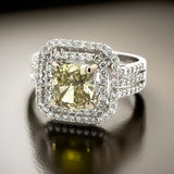 Estate 2.10 ct Natural Fancy Brownish Greenish Yellow Diamond 18K White Ring 14736